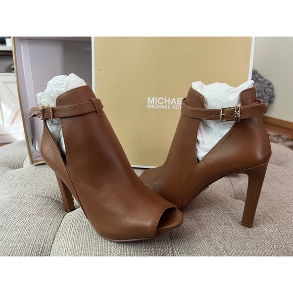 MICHAEL KORS Lawson Leather Open Toe Ankle Bootie Brown Size 5.5M - Picture 1 of 8